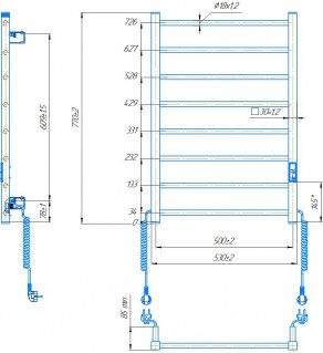 Електрична рушникосушарка Mario HF Leeds 770x530 білий мат схема