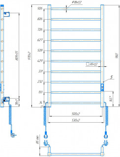 Електрична рушникосушарка Mario HF Leeds 970x530 білий мат схема