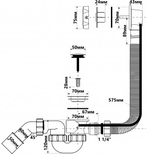 Сифон для ванны автомат McAlpine HC31S1 схема