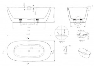 Ванна Ravak FreeStyle O 1700x800 RKUA600009 схема