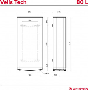 Водонагреватель электрический Ariston VELIS TECH 80 EU 80л 2*1.5кВт фото