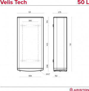Водонагреватель электрический Ariston VELIS TECH 50 EU 50л 2*1.5кВт фото