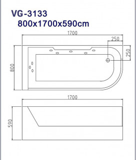 Ванна Veronis VG-3133 (L/R) 170х80х58 фото