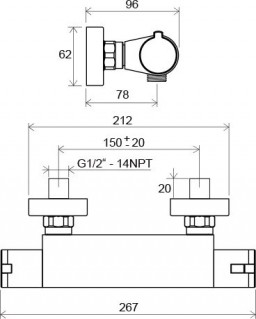 Термостатический настенный смеситель для душа (TE 072.00/150) X070051