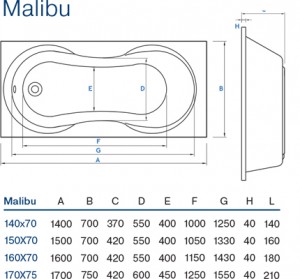 Ванна Koller Pool Malibu 160x70 схема