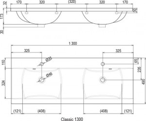 Умывальник двойной  Ravak Classic 130 двойной XJD01113000