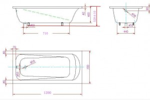 Ванна акриловая с ножками KO&PO 4001 (1200 х 700 мм)