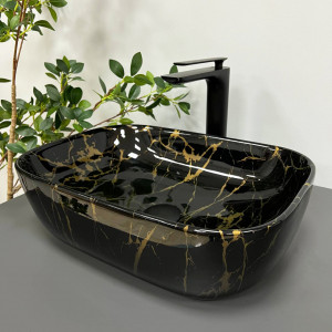 Умывальник VBI RAVENNA MARBLE BLACK GLOSSY накладной VBI-011207 фото