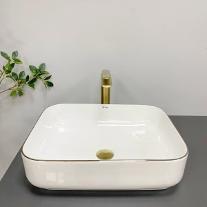 Умывальник VBI PALERMO WHITE ROSE GOLD EDGE накладной VBI-012307 фото