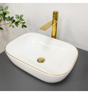 Умывальник VBI RAVENNA WHITE GOLD EDGE накладной VBI-011218 фото