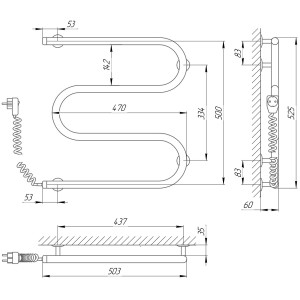 Электрический полотенцесушитель Laris Змеевик 25 РС3 500 х 500 Э подкл. слева