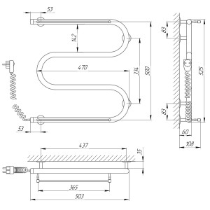 Электрический полотенцесушитель Laris Змеевик 25 РС3 500 х 500 Э подкл. слева фото