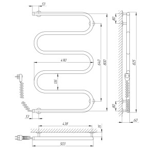 Электрический полотенцесушитель Laris Зебра Змеевик 25 ЧК3 500 х 500 Э подкл. справа фото