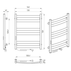 Электрический полотенцесушитель Laris Зебра Атлант ЧК8 500 х 900 Э подкл. справа R3 фото