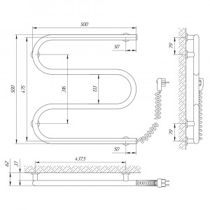 Электрический полотенцесушитель Laris Стандарт П5 500 х 660 с полкой Э подкл. слева фото