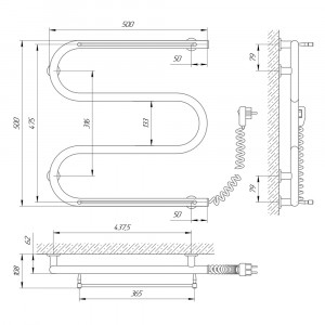 Электрический полотенцесушитель Laris Зебра Альфа ЧК8 500 х 800 Э подкл. справа R3 фото