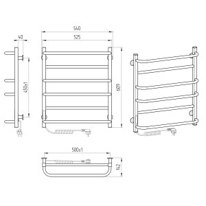 Электрический полотенцесушитель Laris Зебра Комфорт ЧК6 500 х 600 Э подкл. слева R3 фото