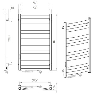 Электрический полотенцесушитель Laris Зебра Атлант ЧК8 500 х 900 Э подкл. слева R3 фото
