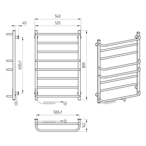 Электрический полотенцесушитель Laris Зебра Комфорт ЧК6 500 х 600 Э подкл. справа R3 фото
