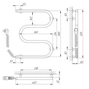 Электрический полотенцесушитель Laris Змеевик 25 РС3 400 х 500 Э подкл. слева фото
