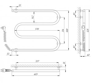 Электрический полотенцесушитель Laris Змеевик 25 РС3 600 х 500 Э подкл. слева фото