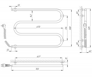 Электрический полотенцесушитель Laris Сириус П12 500 х 900 Э подкл. справа фото