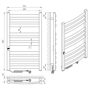 Электрический полотенцесушитель Laris Зебра Атлант Премиум ЧК10 500 х 900 Э подкл. слева фото