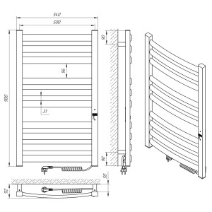 Электрический полотенцесушитель Laris Зебра Атлант Премиум ЧК10 500 х 900 Э подкл. справа фото