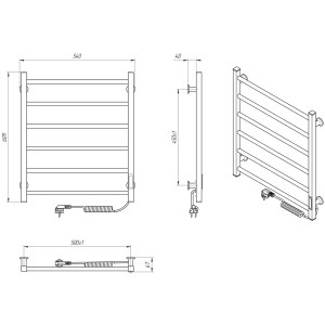 Электрический полотенцесушитель Laris Зебра Змеевик 25 ЧК3 500 х 500 Э с 2-мя полками подкл. слева фото
