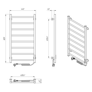 Электрический полотенцесушитель Laris Зебра Змеевик 25 ЧК3 500 х 500 Э с 2-мя полками подкл. справа фото