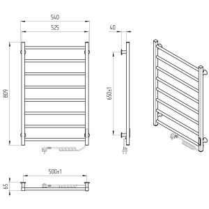 Электрический полотенцесушитель Laris Зебра Атлант ЧК6 500 х 700 Э подкл. справа R3 фото