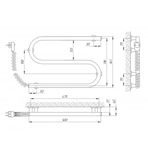 Электрический полотенцесушитель Laris Зебра Змеевик 25 ЧК2 500 х 330 Э подкл. слева фото