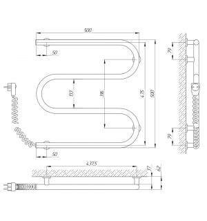Электрический полотенцесушитель Laris Зебра Змеевик 25 ЧК3 500 х 500 Э подкл. слева фото