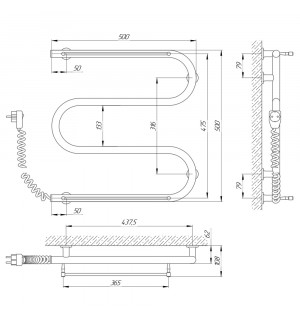 Электрический полотенцесушитель Laris Зебра Змеевик 25 ЧК3 500 х 500 Э с 2-мя полками подкл. слева фото