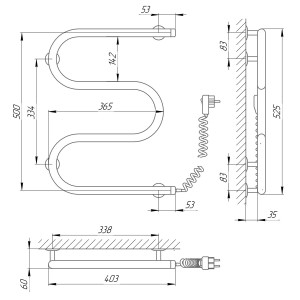 Электрический полотенцесушитель Laris Змеевик 25 РС3 400 х 500 Э (подкл. справа) фото