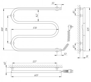 Электрический полотенцесушитель Laris Зебра Горизонт ЧК6 1000 х 600 Э (подкл. справа) R3 фото