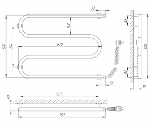 Электрический полотенцесушитель Laris Змеевик 25 РС3 700 х 500 Э (подкл. справа) фото