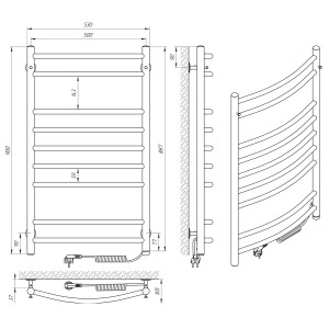 Электрический полотенцесушитель Laris Классик П9 500 х 900 Э сенсор S3 (подкл. справа)