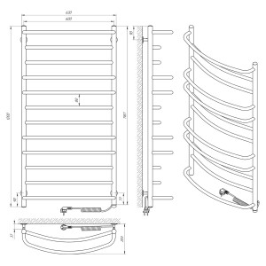 Электрический полотенцесушитель Laris Евромикс П12 600 х 1200 Э сенсор S3 (подкл. справа) фото