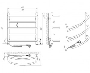 Электрический полотенцесушитель Laris Евромикс П5 450 х 500 Э сенсор S3 (подкл. слева) фото