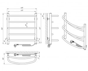 Электрический полотенцесушитель Laris Евромикс П5 450 х 500 Э сенсор S3 (подкл. справа) фото