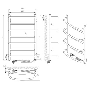 Электрический полотенцесушитель Laris Евромикс П12 500 х 1200 Э сенсор S3 (подкл. слева) фото