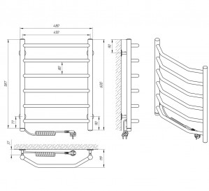 Электрический полотенцесушитель Laris Классик П4 450 х 500 Э сенсор S3 (подкл. справа) фото