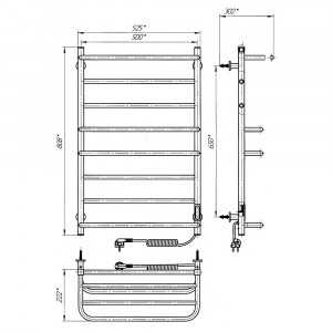 Электрический полотенцесушитель Laris Зебра Комфорт ЧК8 500 х 800 Э с полкой (подкл. справа) R3 фото