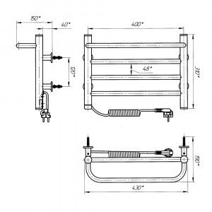 Электрический полотенцесушитель Laris Зебра Комфорт ЧК8 500 х 800 Э с полкой (подкл. слева) R3 фото