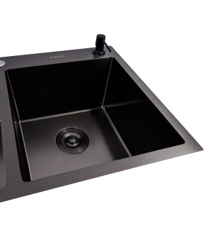 Кухонна мийка CM 78*50 R чорна PVD VALESO Handmade круглий сифон 3,0/0,8 SP000044290 фото