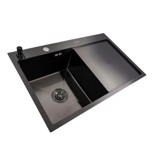 Кухонна мийка CM 78*50 L чорна PVD VALESO Handmade круглий сифон 3,0/0,8 SP000044289 фото
