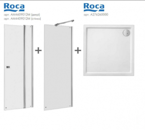 Комплект душевая дверь ROCA Capital (AM4609012M) + глухая стенка Roca Capital 90x195 (AM4409012M) + Поддон Roca Malaga Square  90x90 с ножками и сифоном (A276260000)