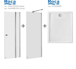 Комплект душевая дверь ROCA Capital (AM4610012M) + глухая стенка Roca Capital 80x195 (AM4408012M) + Поддон  Roca Granada Compact 100x80  с ножками и сифоном (A276264000)