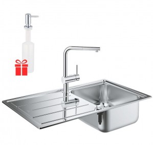 Набор Grohe EX Sink 31573SD0 кухонная мойка K500 + смеситель Minta 32168000 + дозатор Grohe